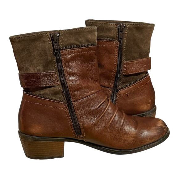 Earth Origins Brown Ankle Boots Women's Size 8 M Zip Ruched Buckle Low Heel - Picture 7 of 8